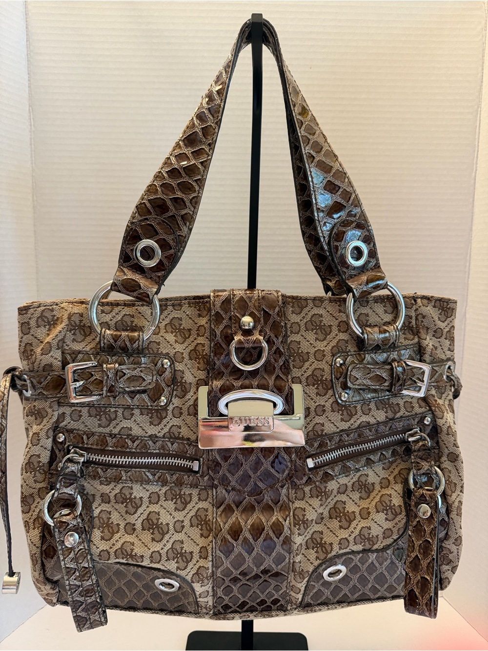 Guess Y2K Monogram Croc Embossed Shoulder Bag NWOT